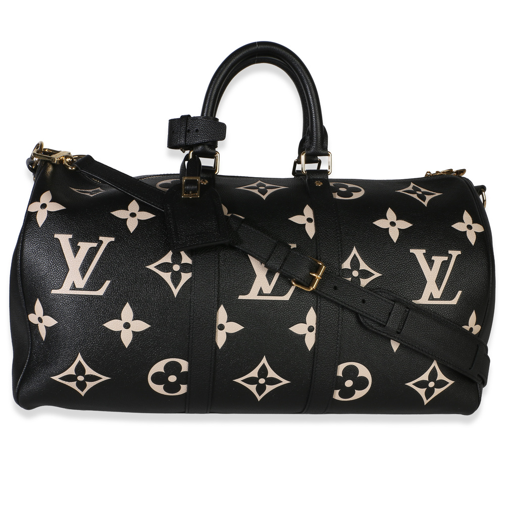 Louis Vuitton Black Cream Giant Monogram Empreinte Keepall Bandouliere 45